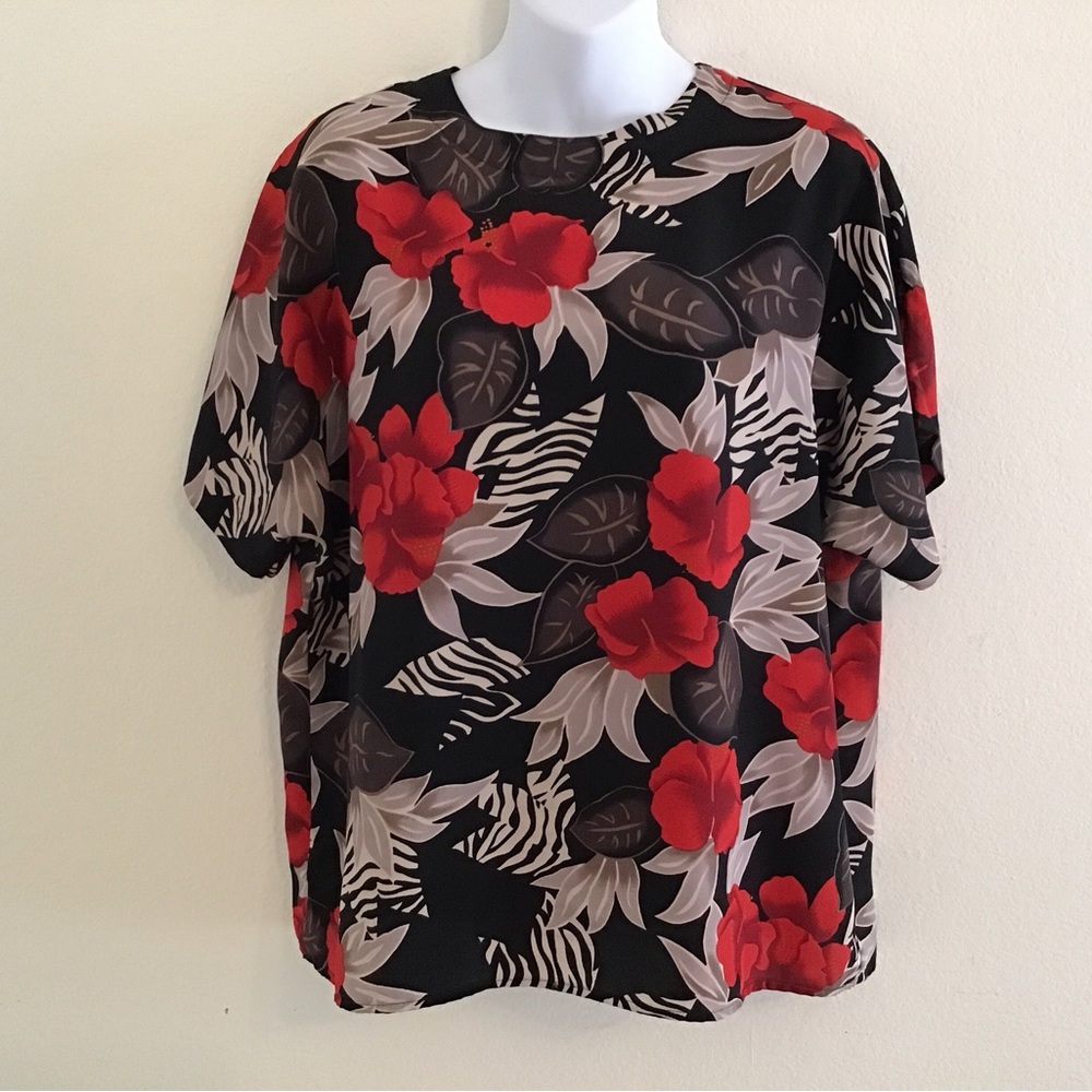 Renaissance Sportswear hibiscus print blouse